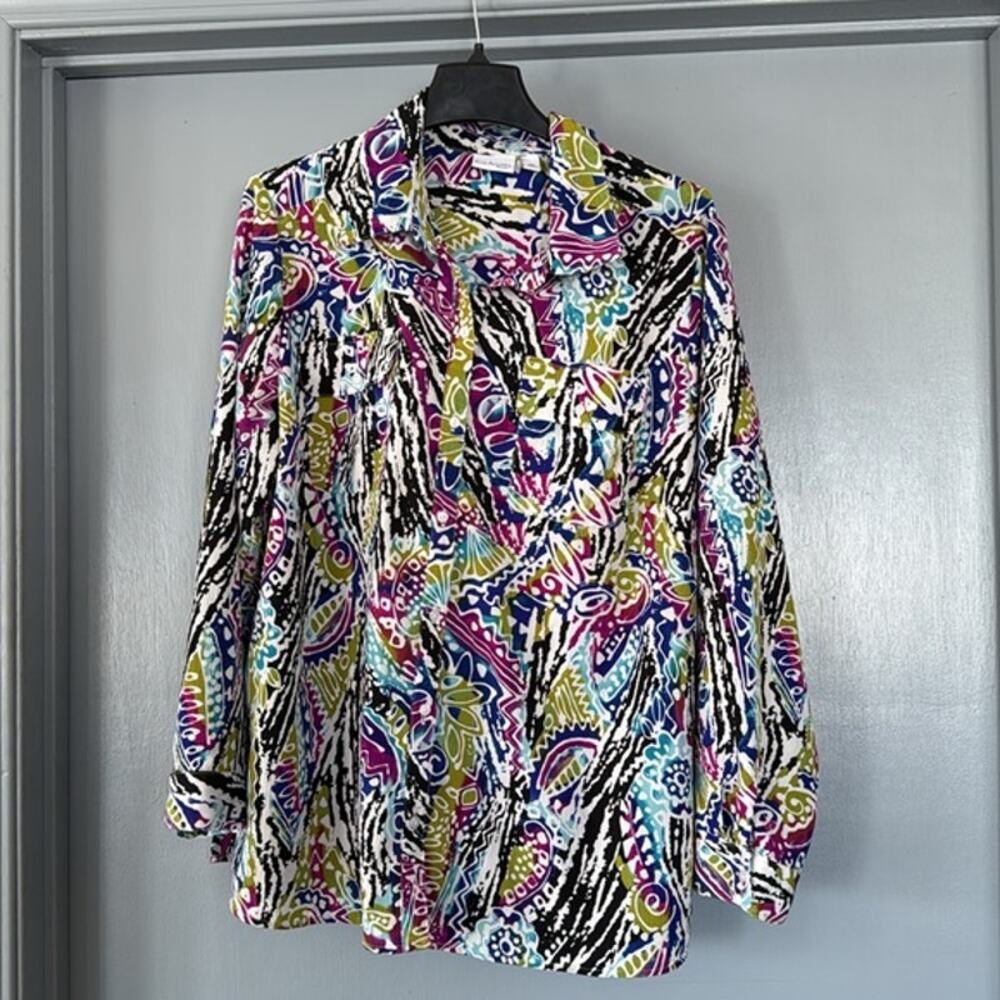Kim Rogers Woman Long Sleeved Full Button Top Sz 2X Button Flap Pockets Hippie